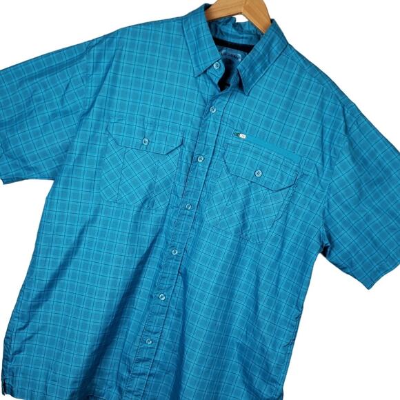 Reel Legends Men's Button-Up Fishing Shirt Sz Large Short Sleeved Vented Blue - Picture 1 of 9